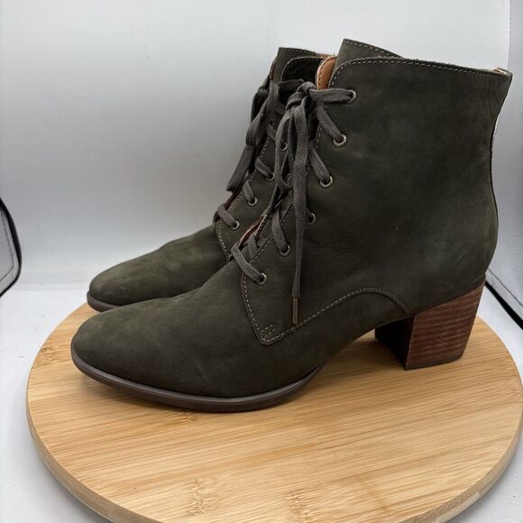 AETREX Stella Olive Green Suede Lace up Zip Ankle Boot EU 42 US 11 Arch Support - Picture 4 of 12